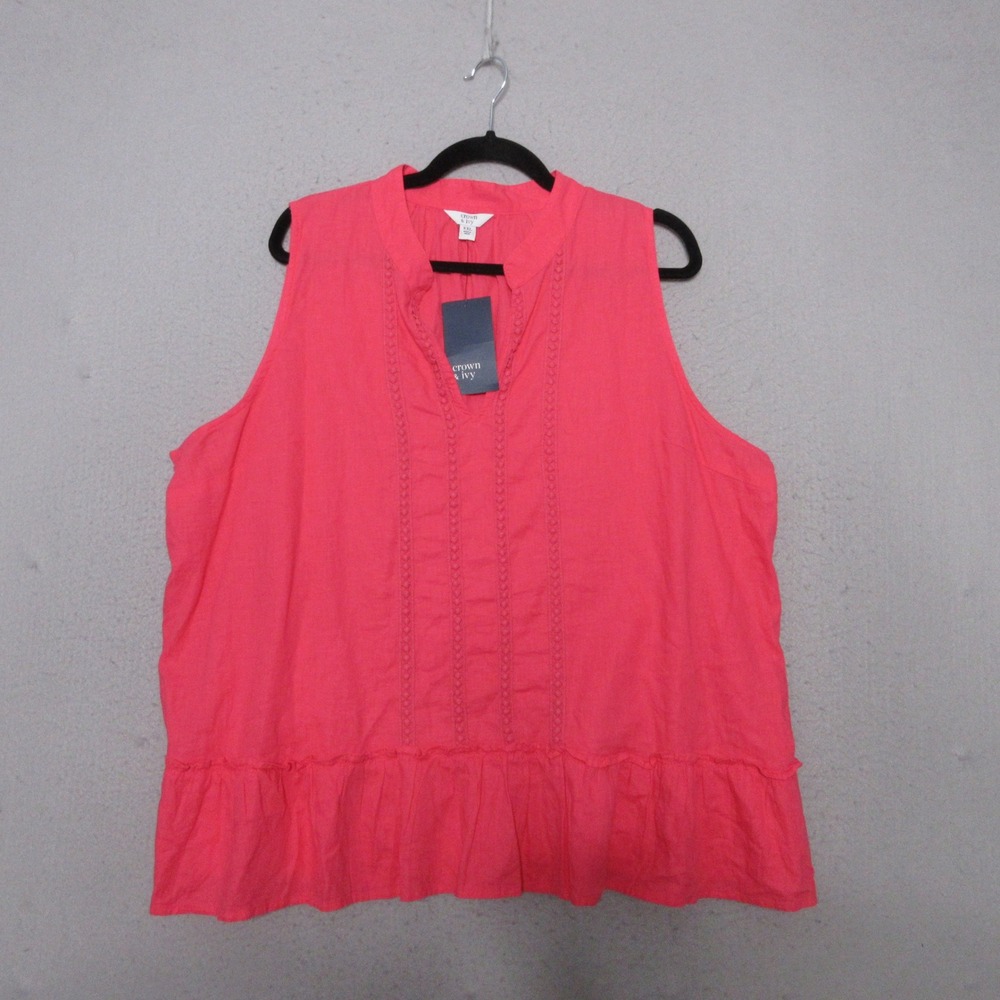 Crown & Ivy Tank Top XXL Pink Peasant Boho Relaxed Linen Blend Coastal NWT
